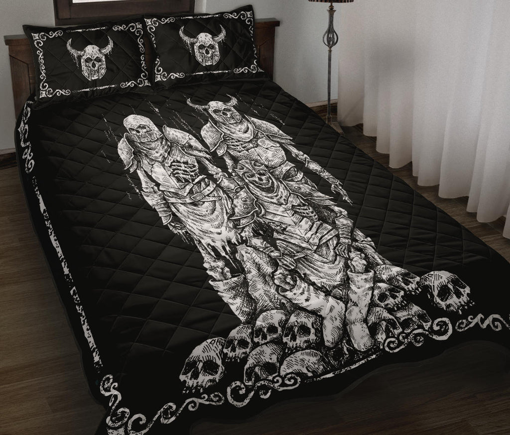 Skull Skeleton Viking Quilt 3 Piece Bed Set-Vikings-Skull Viking Decor-