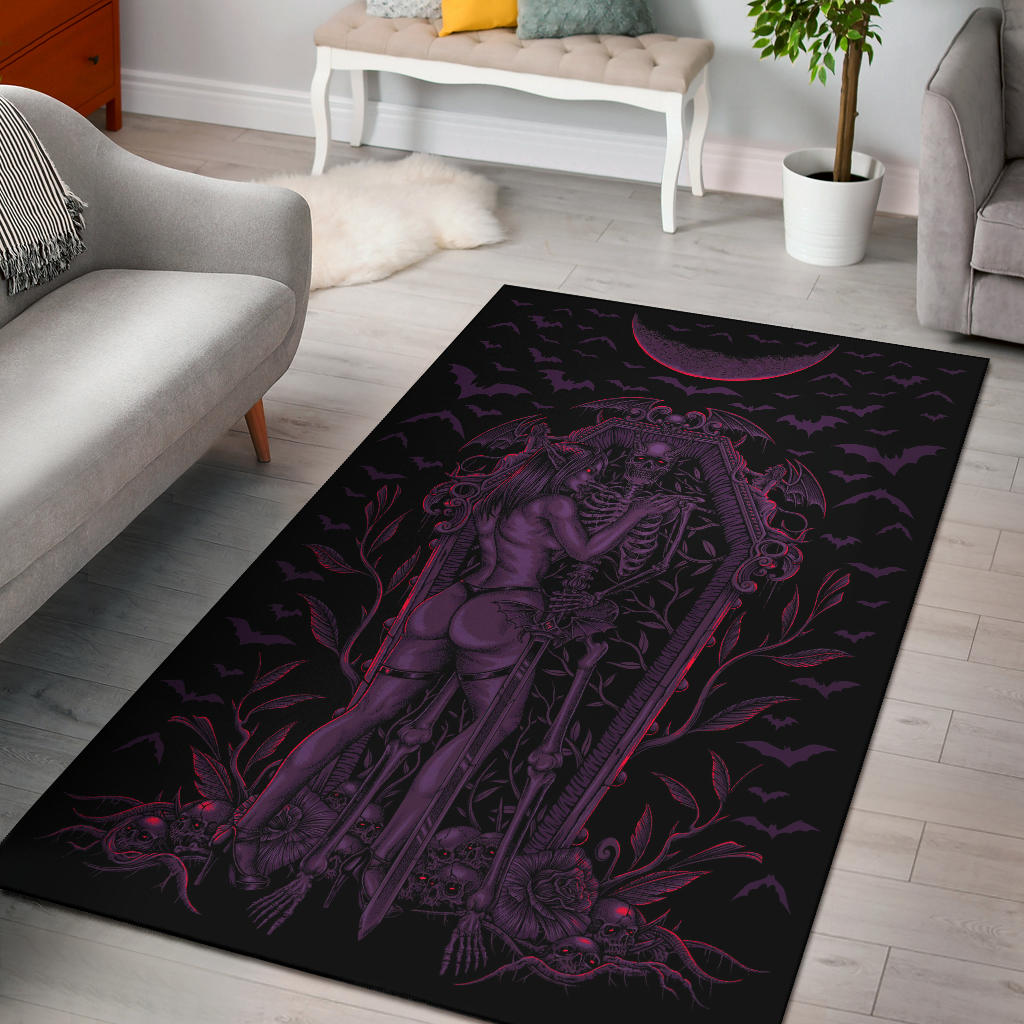 Bat Skull Bat Wing Erotic Demonic Skeleton Coffin Shrine Area Rug Awesome Glowing Purple