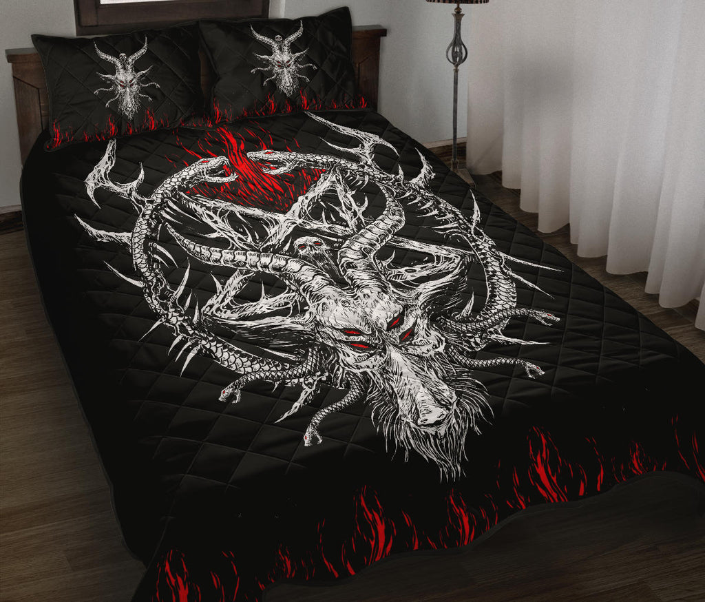 Skull Satanic Goat Satanic Pentagram Serpent Flame Quilt 3 Piece Bed Set