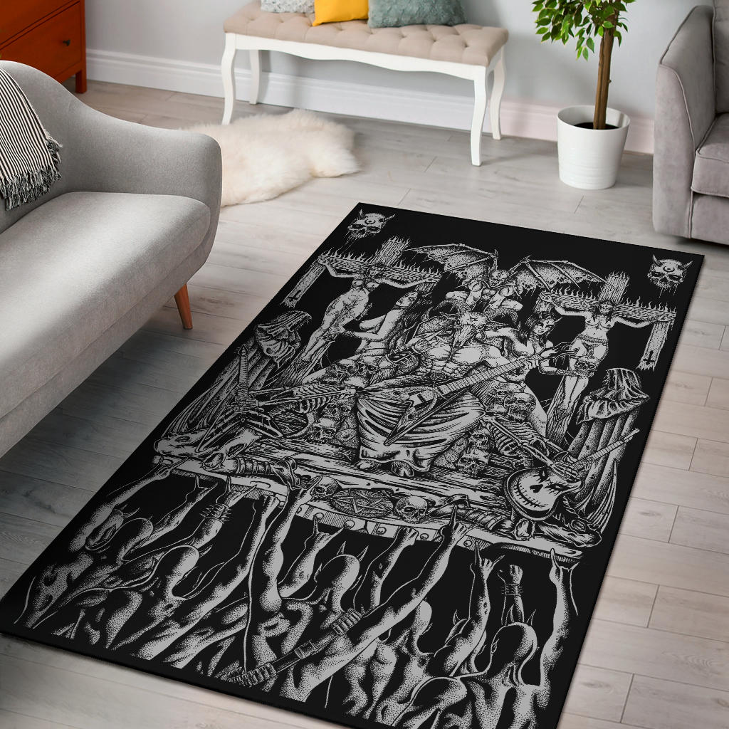 We Are Proud To Unleash The Only Real Ultimate Metalhead Area Rug In The World Black And White