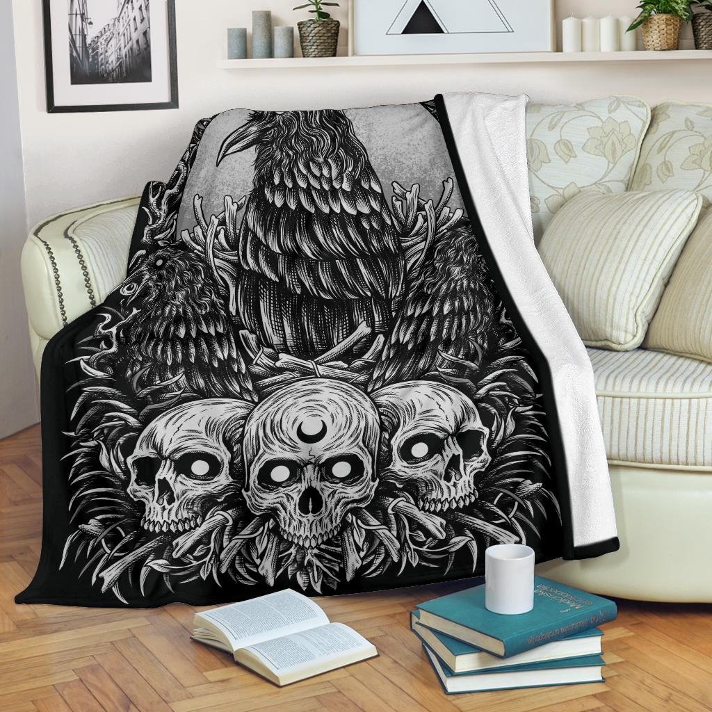 Skull Goth Occult Crow Eye New Dark Version Blanket