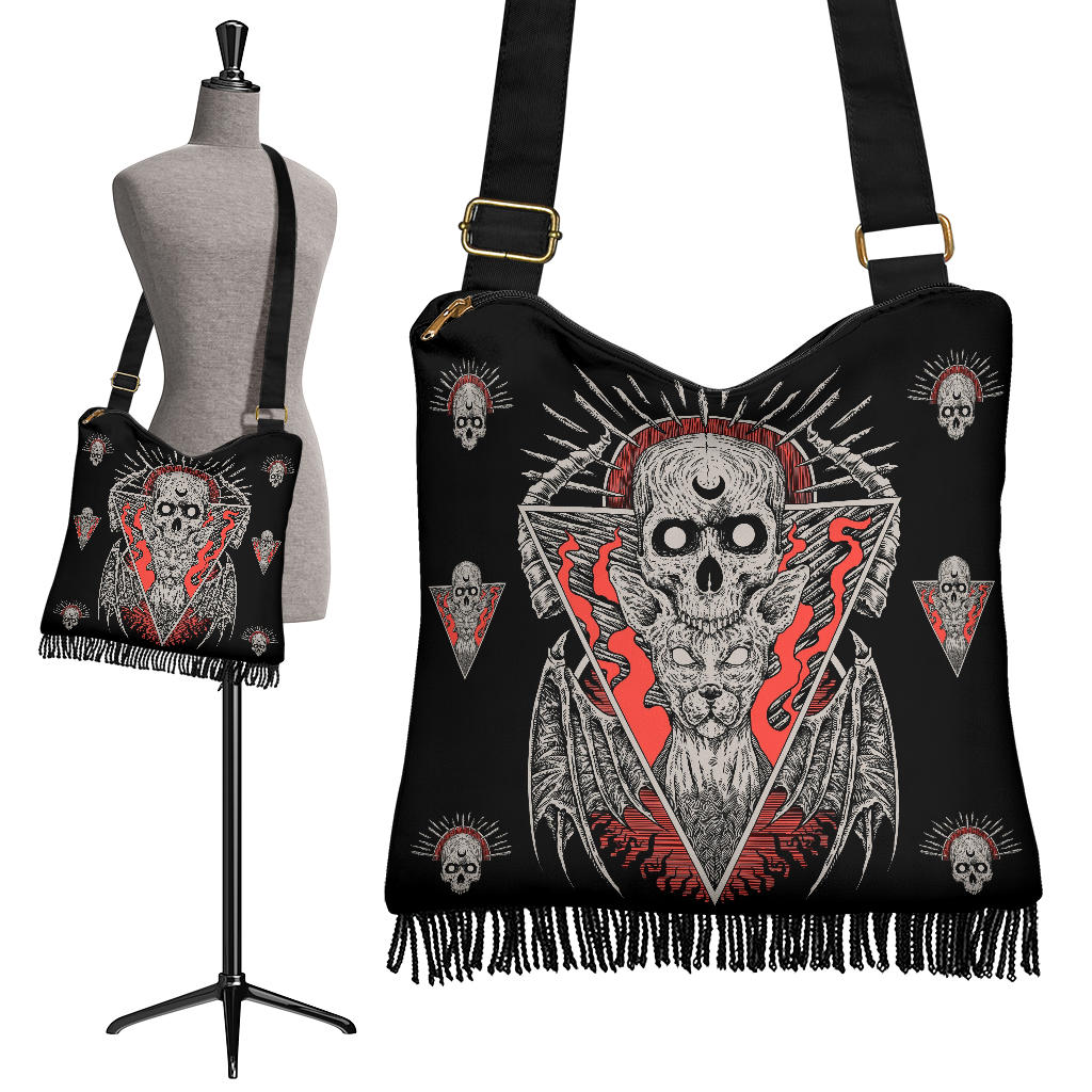 Skull Gothic Cat Shoulder Bag Purse Color Version