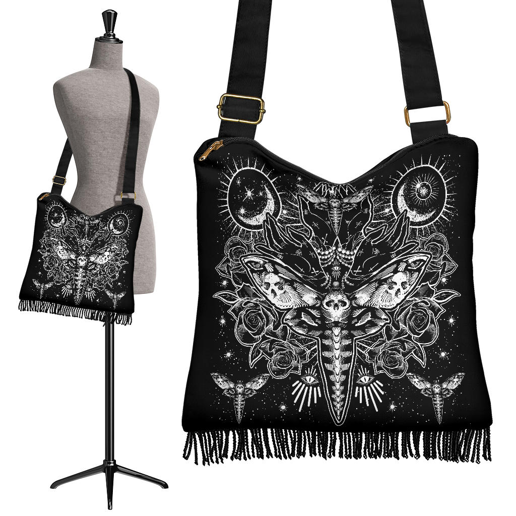 Skull Moth Secret Society Occult Style Boho Bag