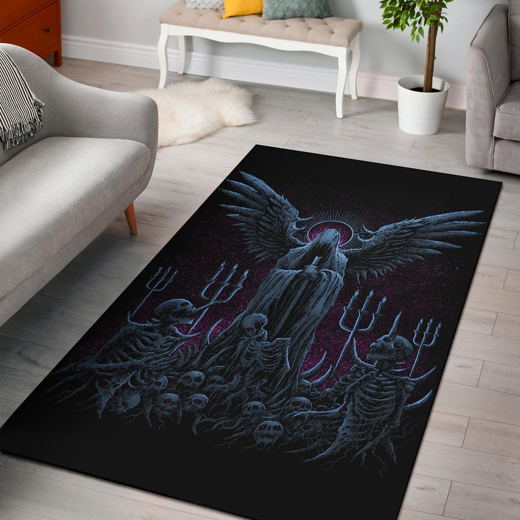 Skull Skeleton Gothic Hooded Wing Demon Sword Area Rug Awesome Night Blue Pink
