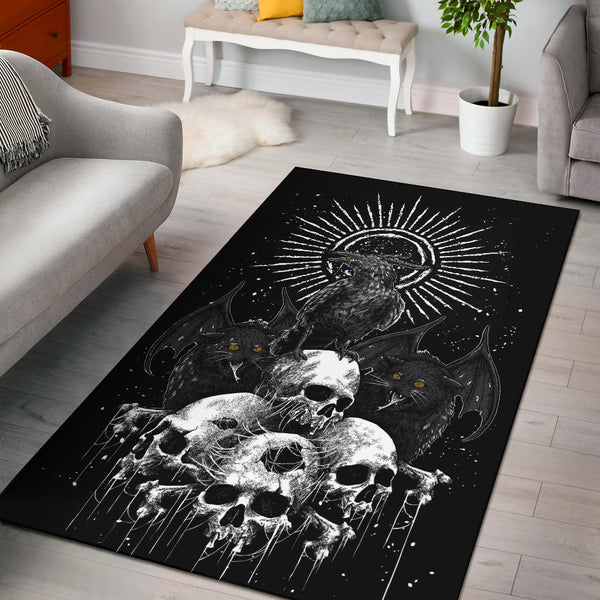 Skull Goth Occult Raven Demon Bat Wing Cat Area Rug – blended extreme