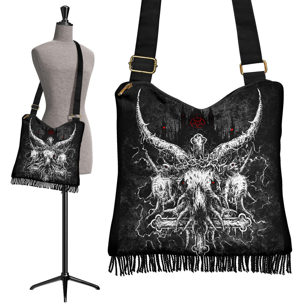 Skull Inverted Cross Crowned Satanic Goat Inverted Pentagram Church Handbag