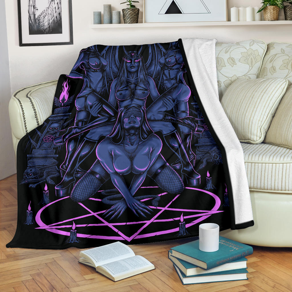 Skull Satanic Pentagram Serpent Impaled Erotic Demon Foursome Blanket Sexy Blue Pink