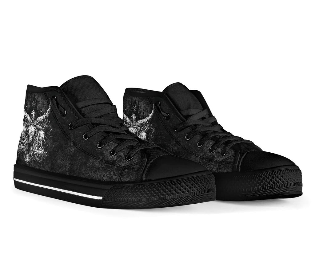 Skull Satanic Cross Crowned Goat With Satanic Pentagram Night Church High Tops