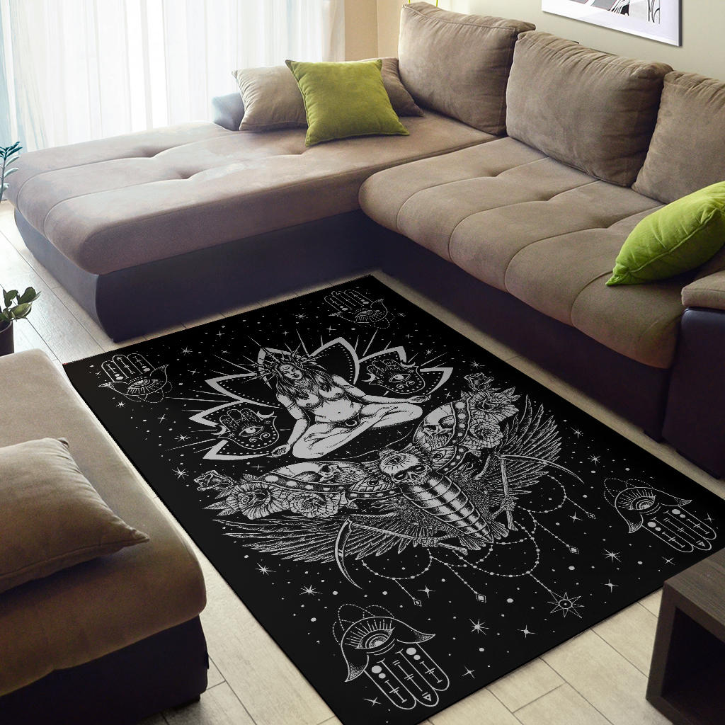 Cryptid Area Rug Skull Occult Cyclops Moth Crow Sword Area Rug – blended extreme