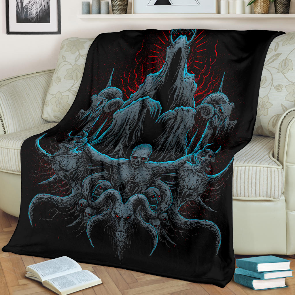 Skull Satanic Goat Demon Impaled and Crucified Blanket Color Version
