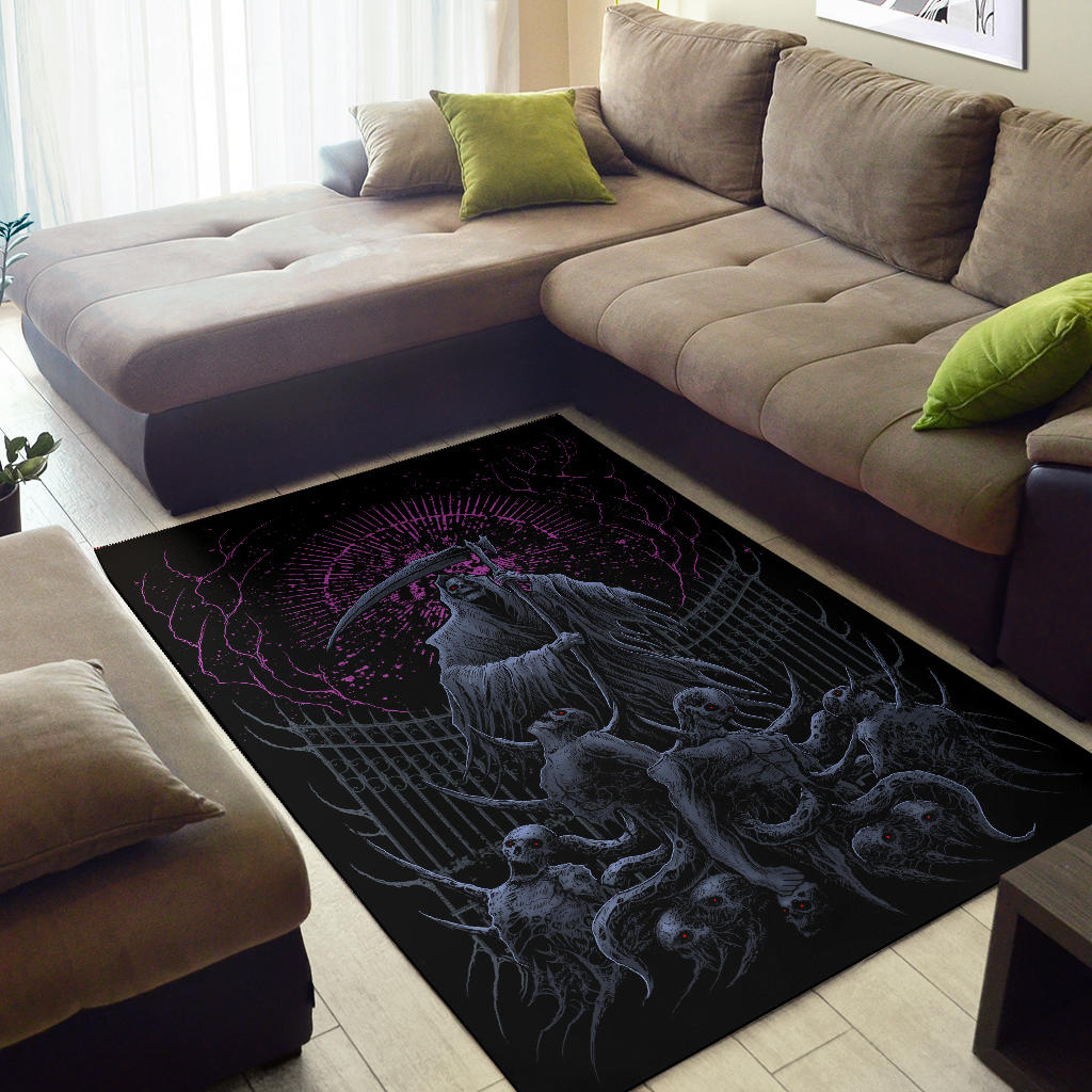 Wicked Skull Reaper Demon Area Rug Awesome Night Blue Pink