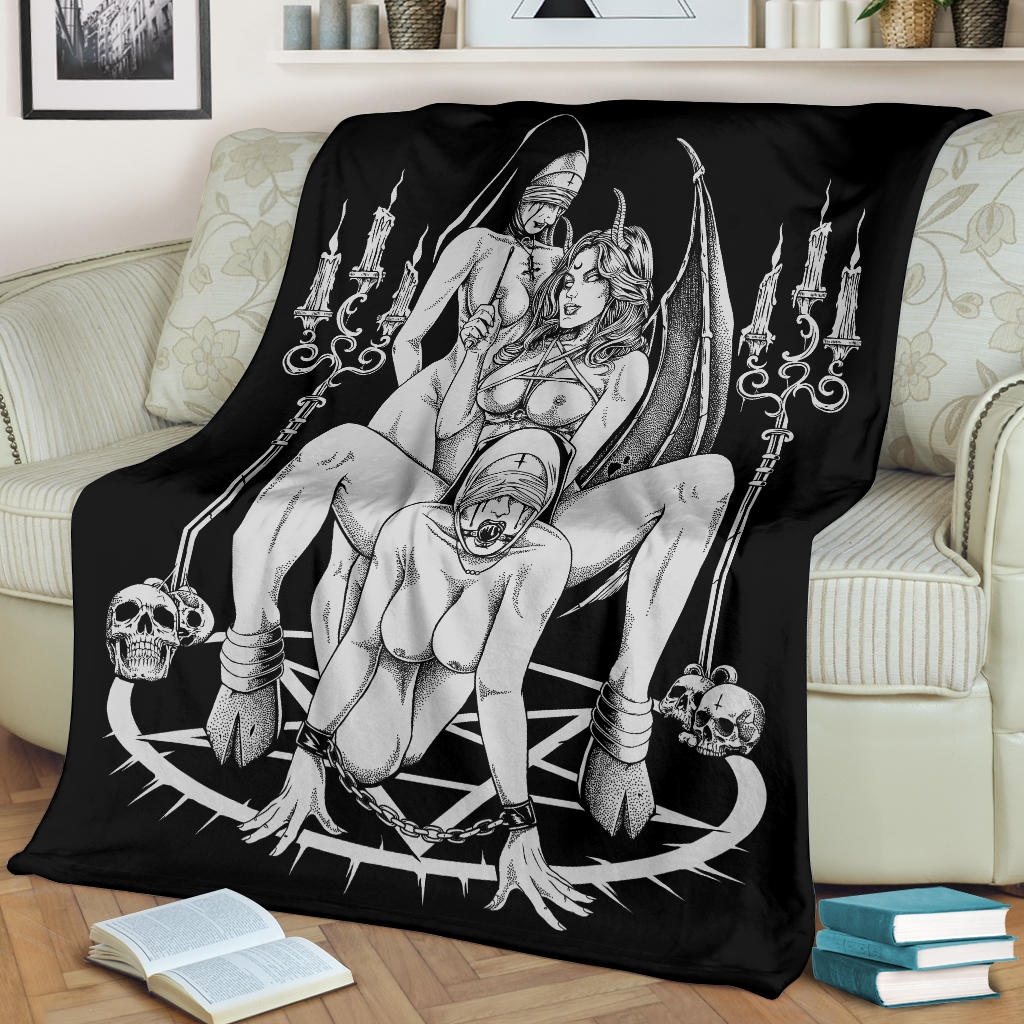 Skull Satanic Pentagram Candle Satanic Cross Erotic Possession Blanket Black And White