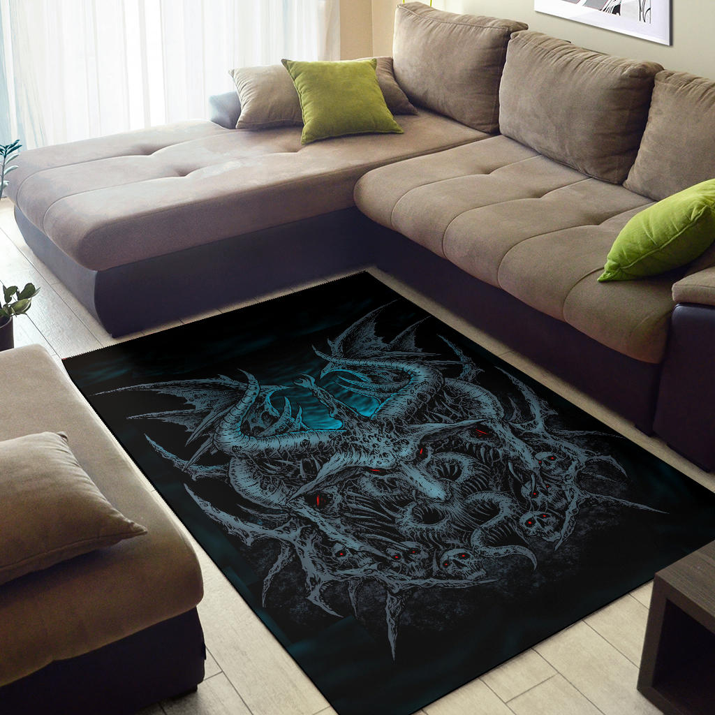 Skull Satanic Goat Demon Wing Area Rug Awesome Blue