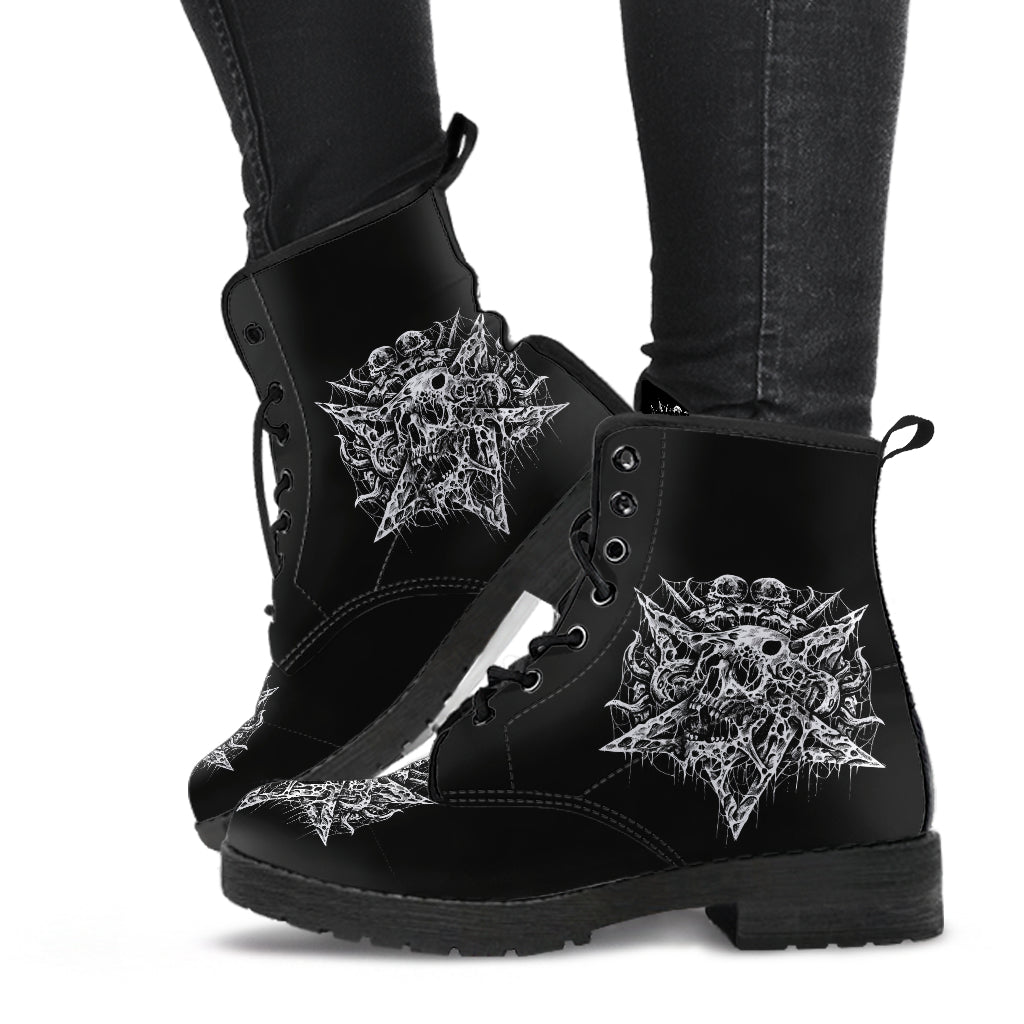Skull Satanic Pentagram Handcrafted Leather Boots