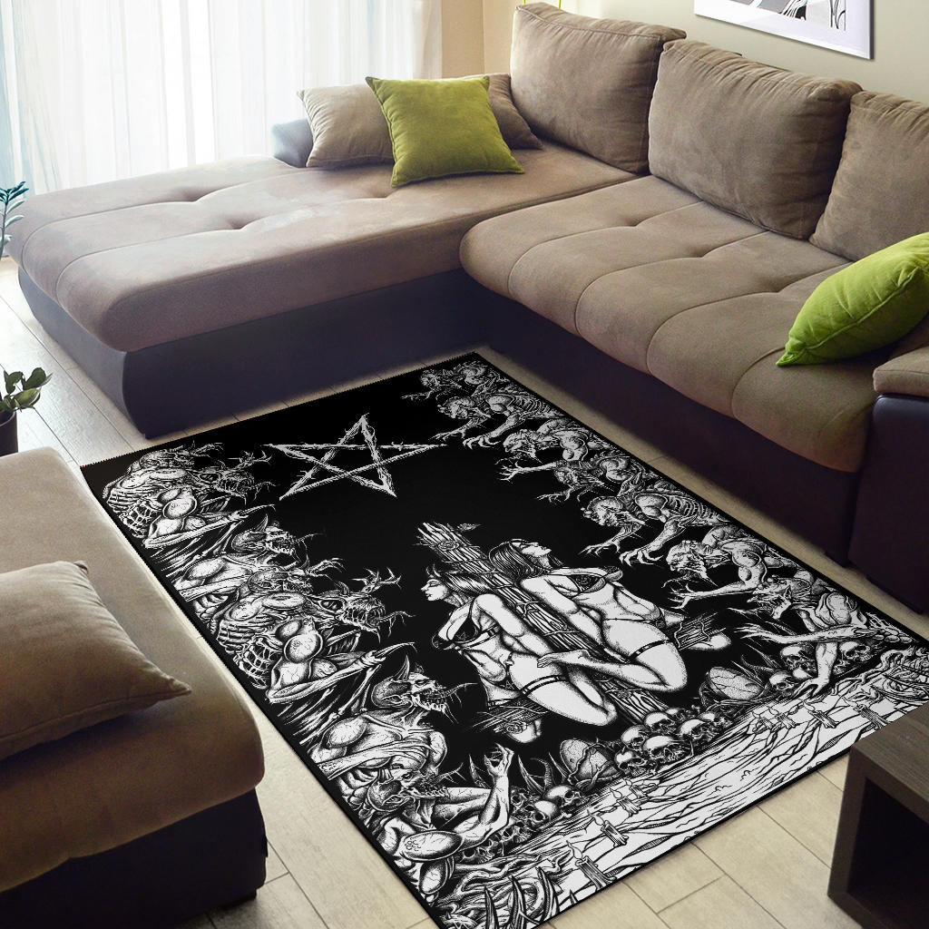 Satanic Area Rug Skull Satanic Wood Cross Demon blitzkrieg Area Rug Black And White Edi ...