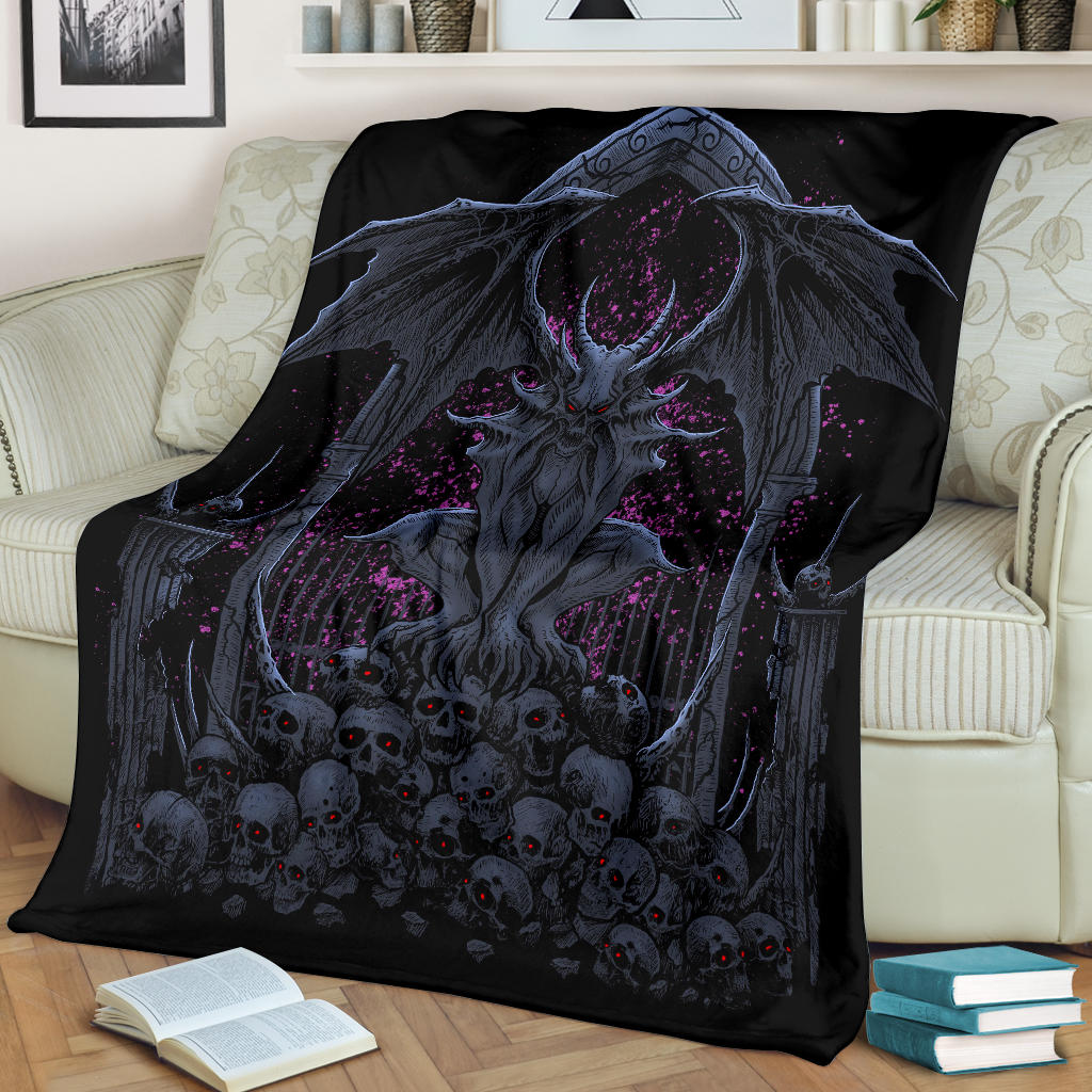Skull Batwing Gargoyle Demon Blanket Awesome Night Blue Pink
