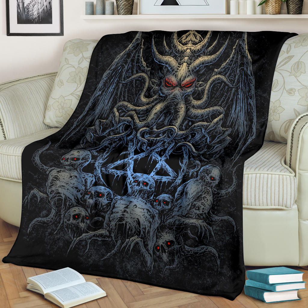 Skull Skeleton Demon Octopus Satanic Pentagram Blanket Night Blue Version