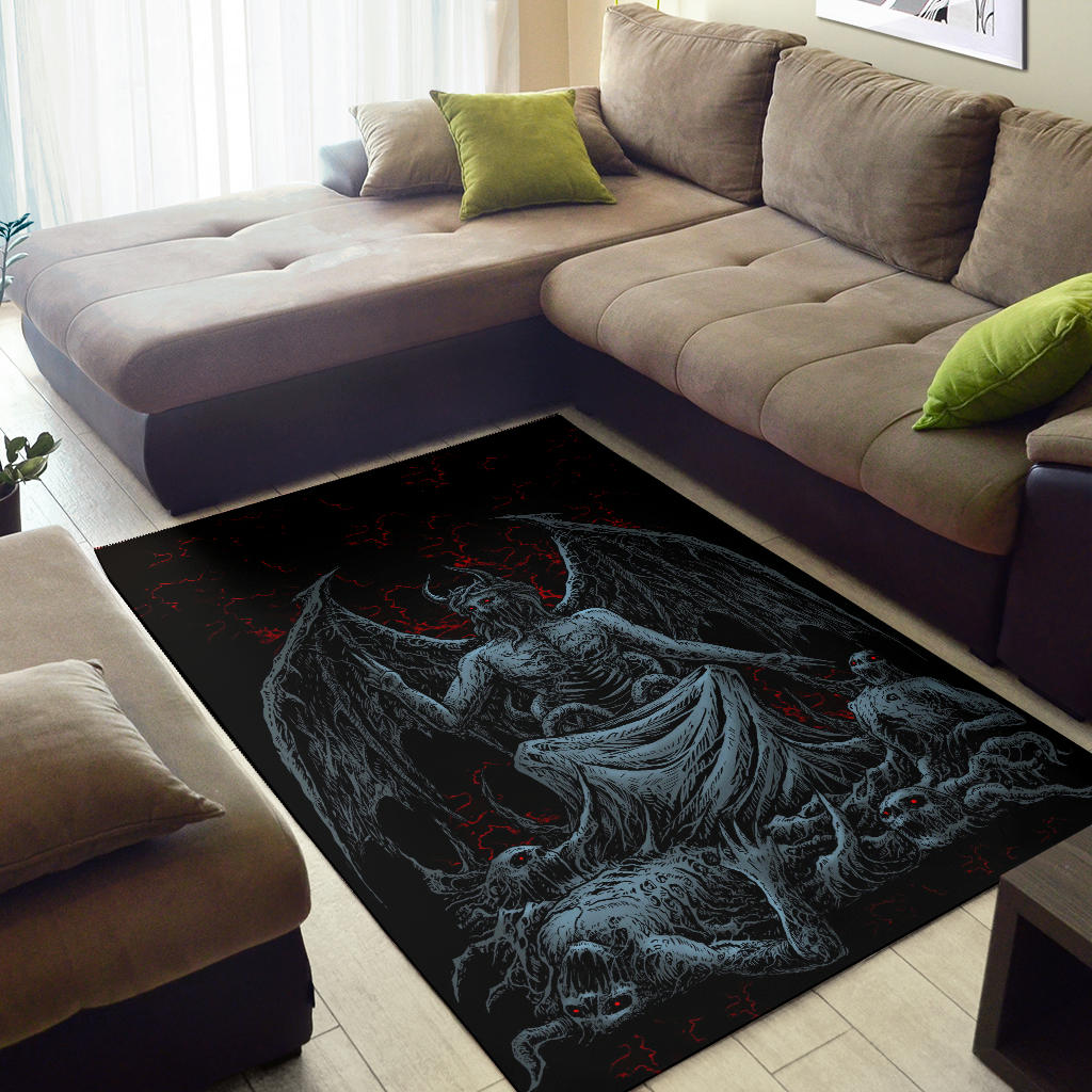 Skull Skeleton Satanic Bat Wing Demon God Area Rug Color Version