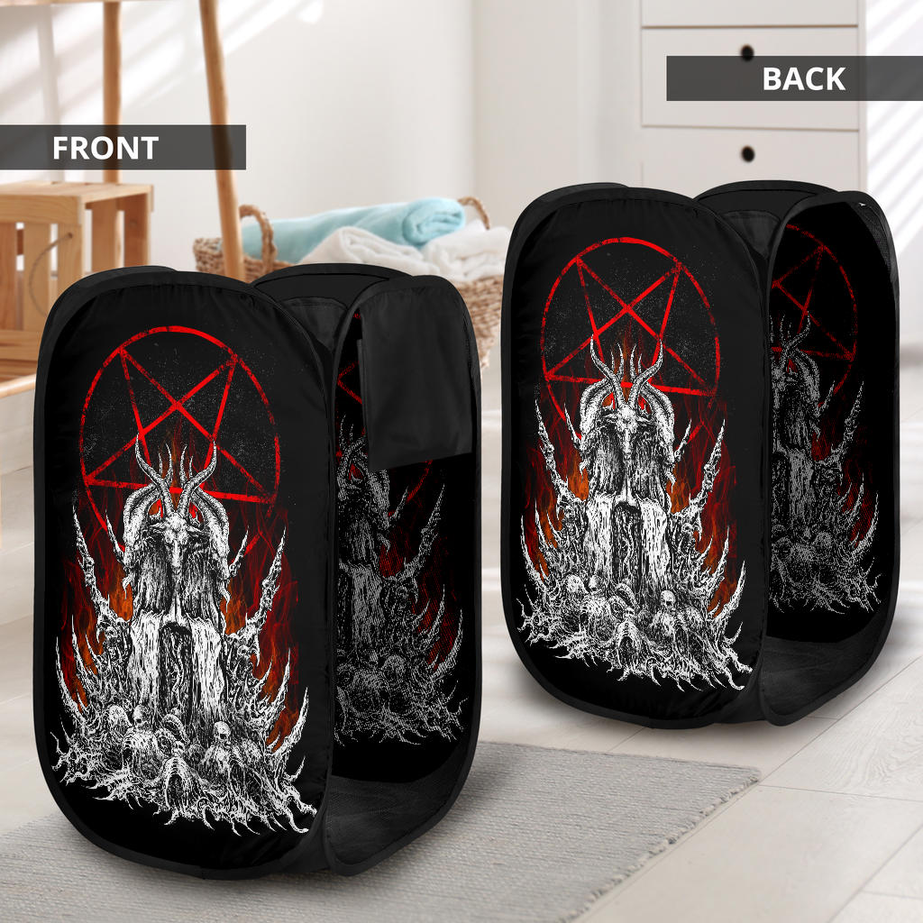 Skull Satanic Goat Pentagram Flame Laundry Hamper