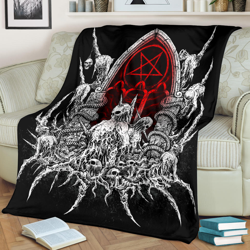 Skull Satanic Pentagram Shrine New Red With White Blanket