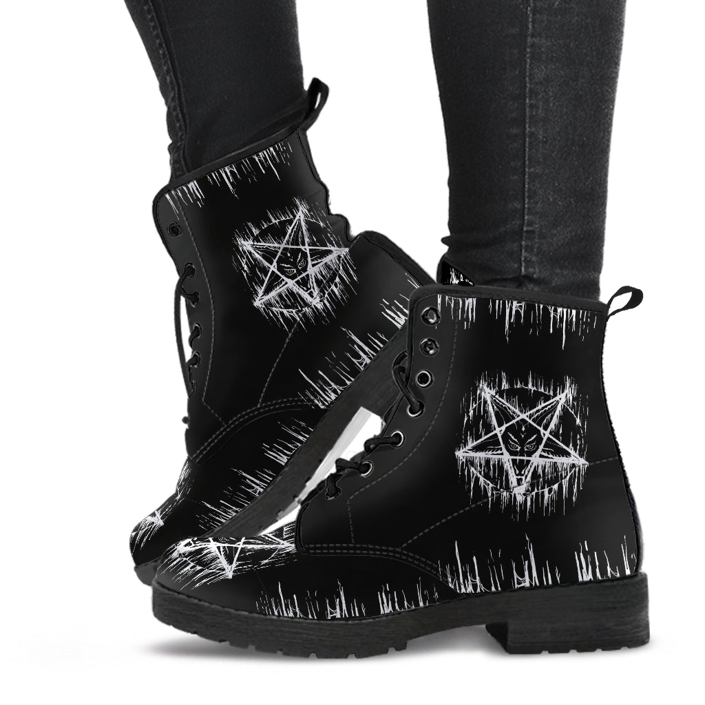 Satanic Inverted Melting Pentagram Leather Boots