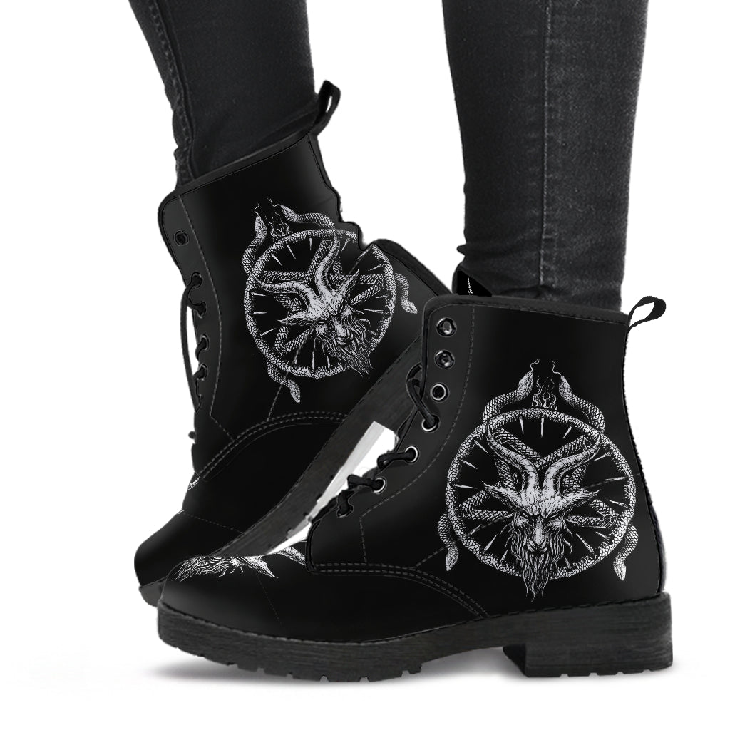 Skull Satanic Goat Satanic Pentagram Serpent Leather Boots Large Goat Version