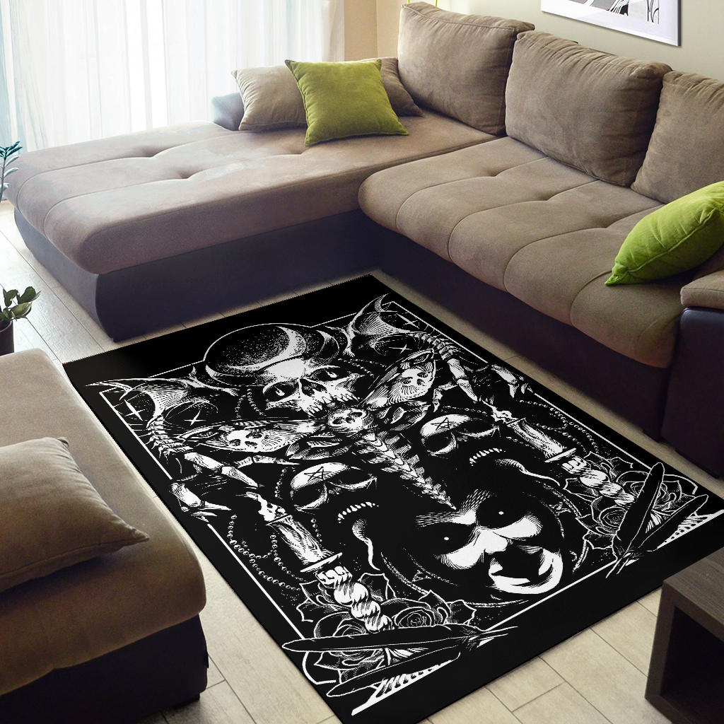 Skull Pentagram Demon Moth Cult Area Rug