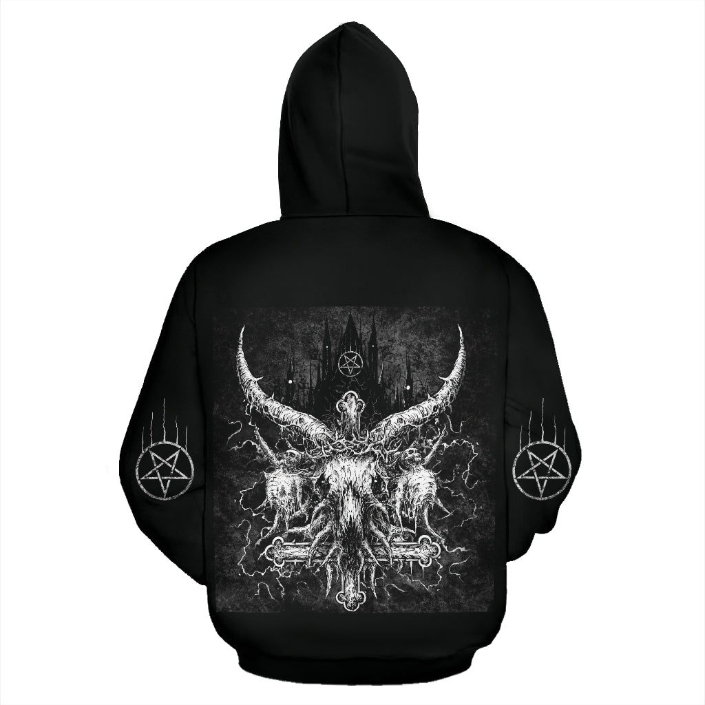 Skull Satanic Crowned Goat Satanic Cross Satanic Pentagram Night Church With Pentagram Elbow Print
