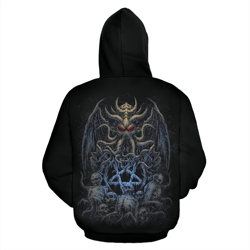 Skull Satanic Pentagram Demon Octopus Night Blue Zip Up Hoodie