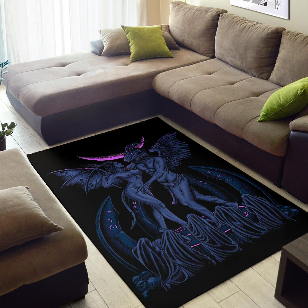 Skull Satanic Pentagram Baphomet Erotic Demon Shrine Area Rug Erotic Blue Pink