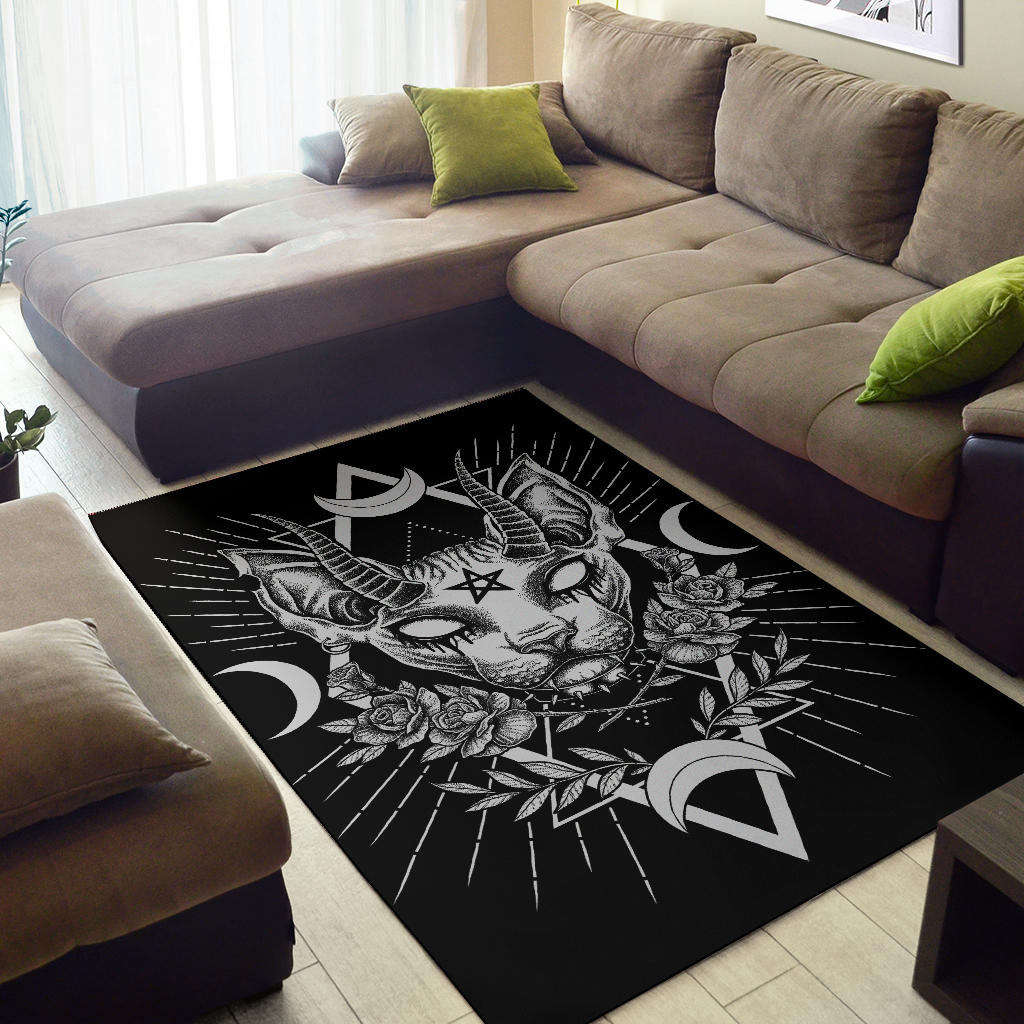 Gothic Occult Black Cat Unique Sphinx Style Area Rug Awesome Demonic White Eye Version