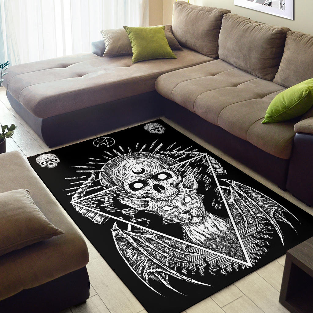 Gothic Skull Demon Cat With Inverted Pentagram Rug