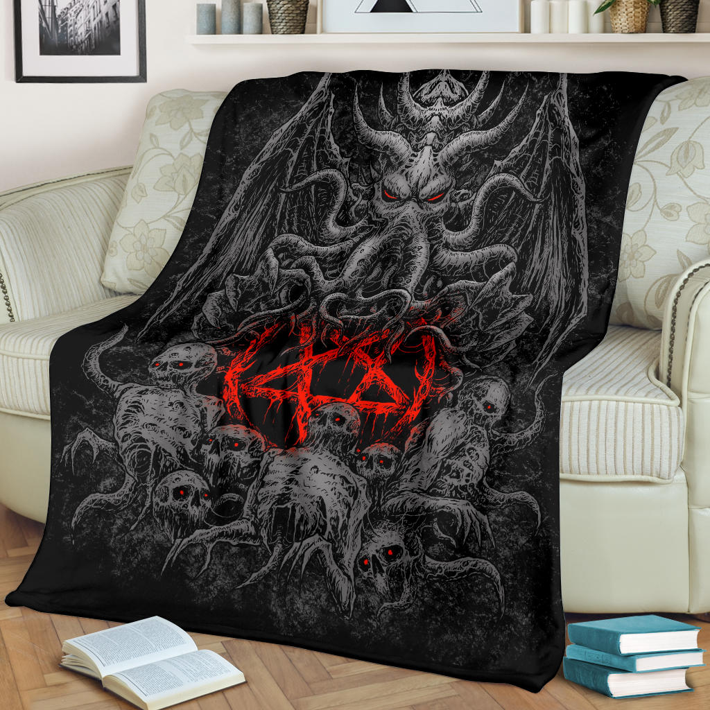 Skull Satanic Pentagram Demon Octopus Blanket Silver And Red Version