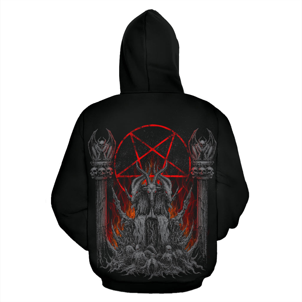 Skull Satanic Goat Satanic Pentagram Flame Zip Up Hoodie Hoodie Silver