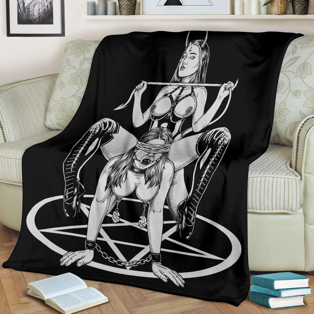 Satanic Pentagram Satanic Cross Demon Erotic Blanket Black And White