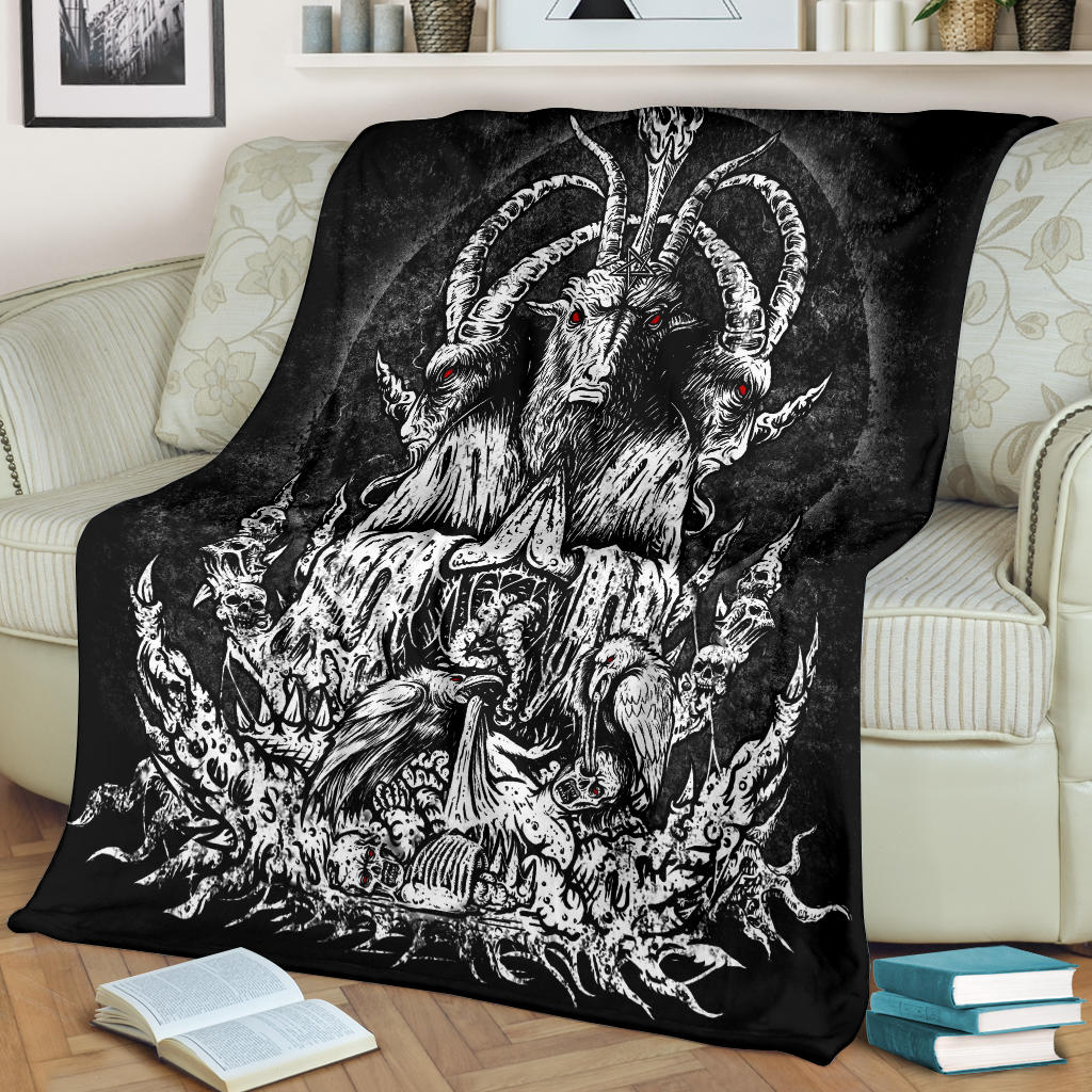 Skull Skeleton Satanic Goat  Zombie Crow Feast Blanket