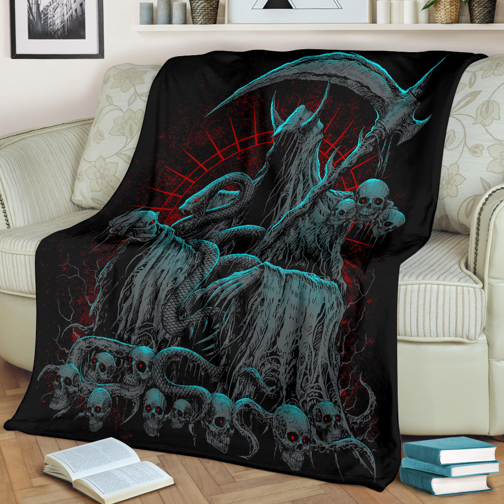 Skull Serpent Hooded Reaper Demon Skull Trophy Blanket Color Version