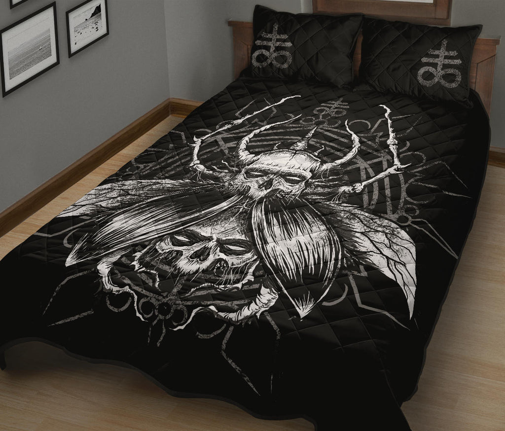 Skull Gothic Satanic Fly Quilt 3 Piece Bed Set