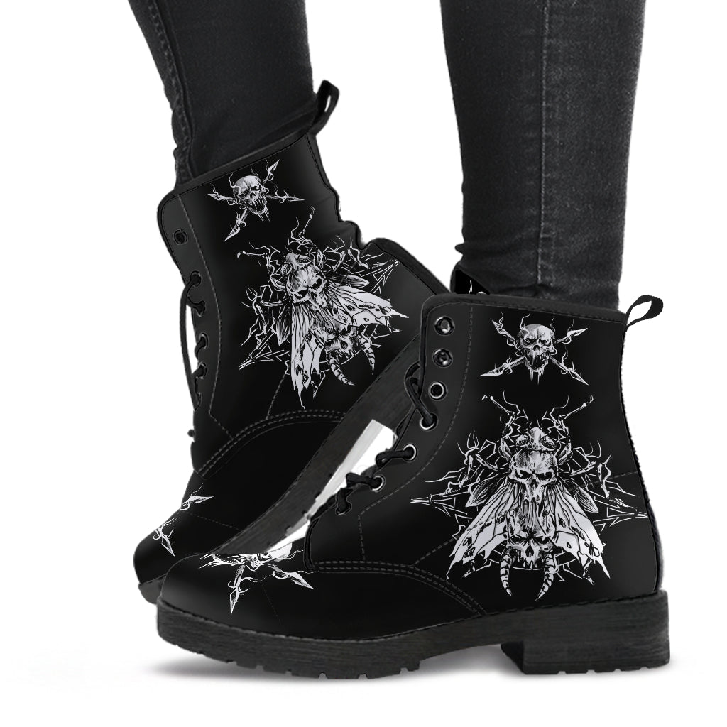 Skull Goth Evil Fly Leather Boots Large Fly Version