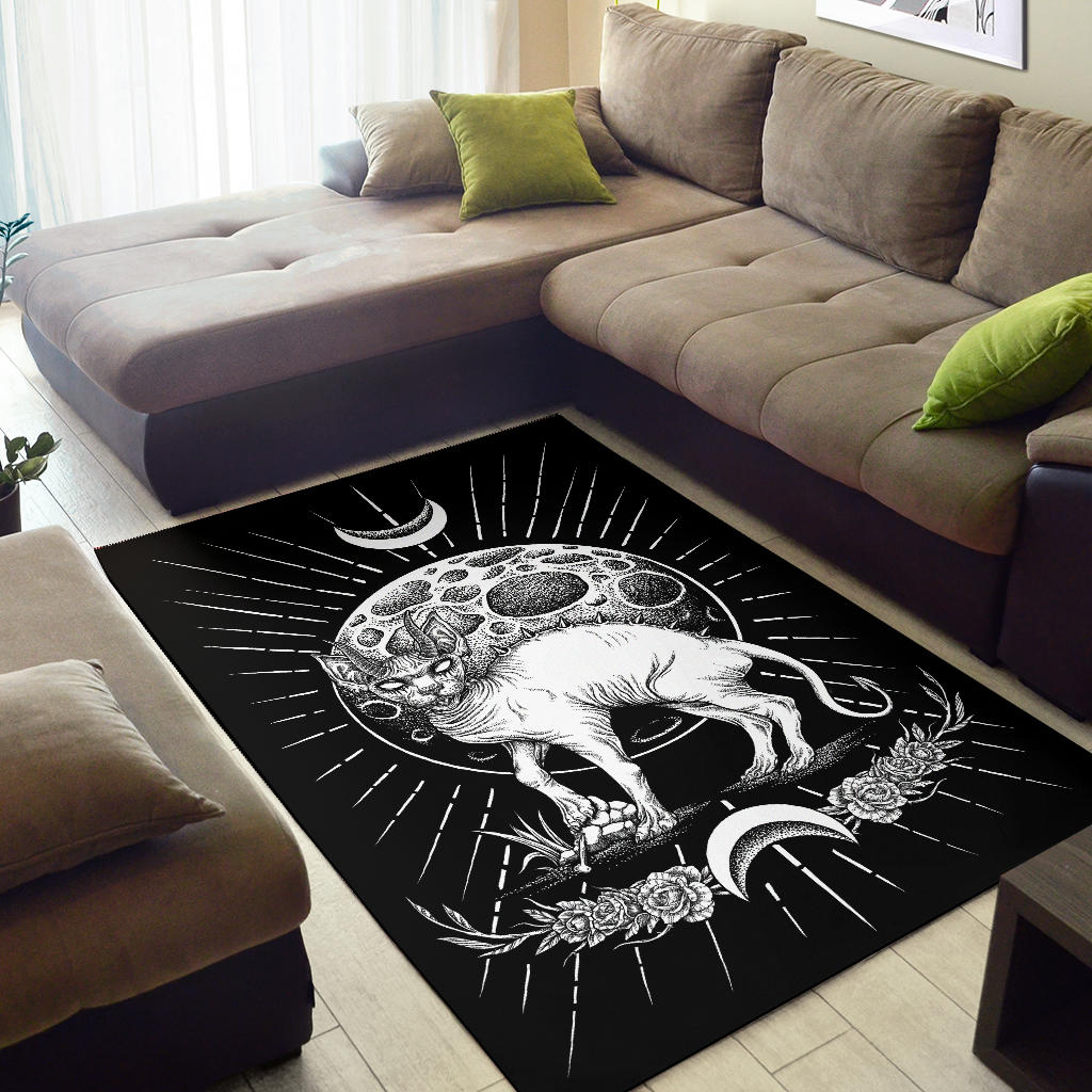 Gothic Occult Black Cat Unique Sphinx Style Area Rug Black And White A ...