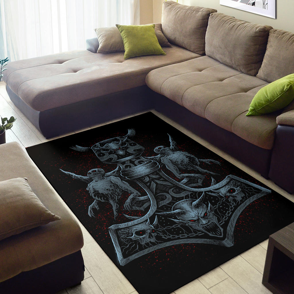 Skull Skeleton Thor's Hammer Demon Chain Area rug Color Version
