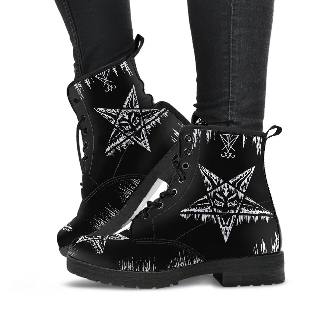 Satanic Pentagram Drip Leather Boots Large Pentagram Lucifer Version