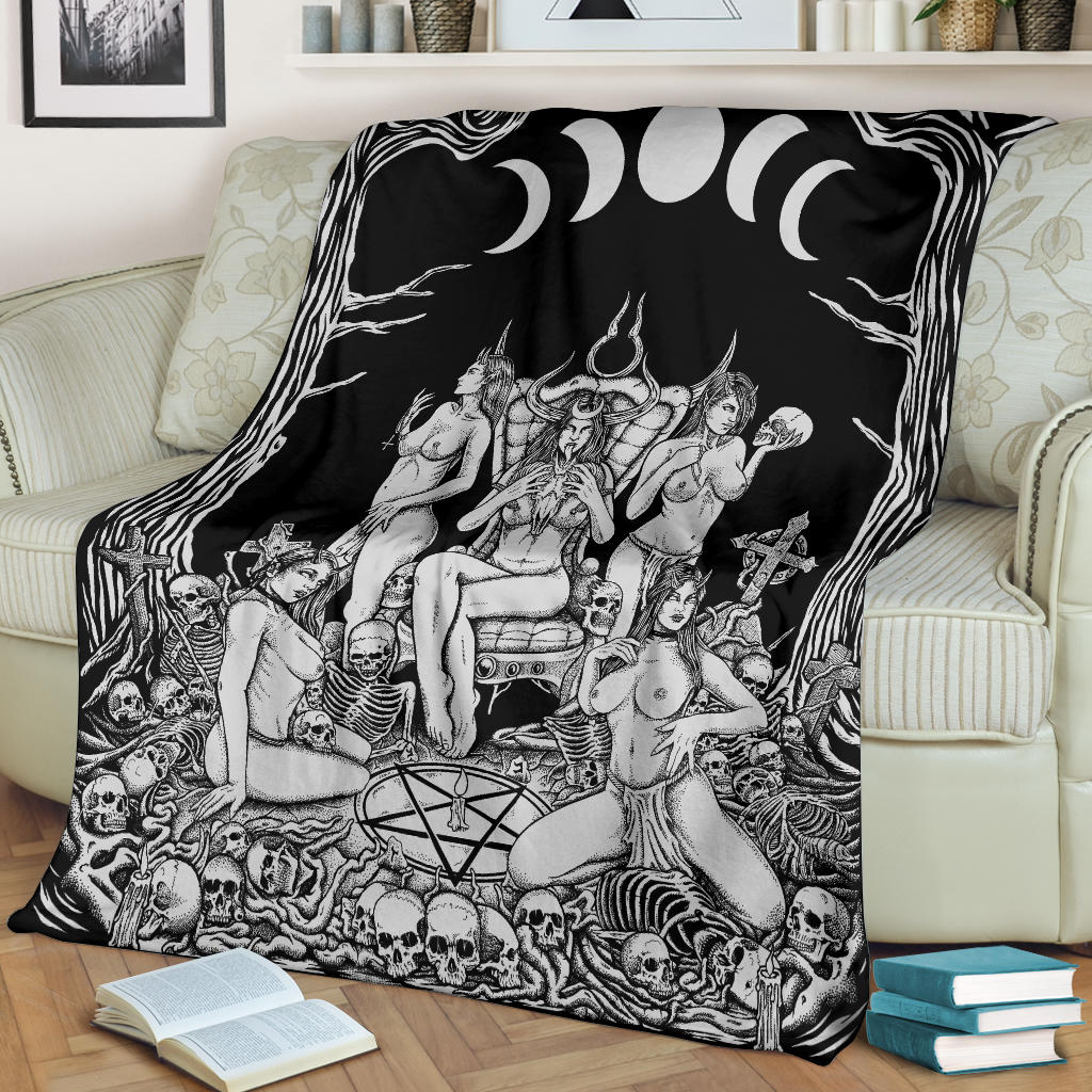 Skull Demon Satanic Pentagram Sexy Witch Throne Blanket