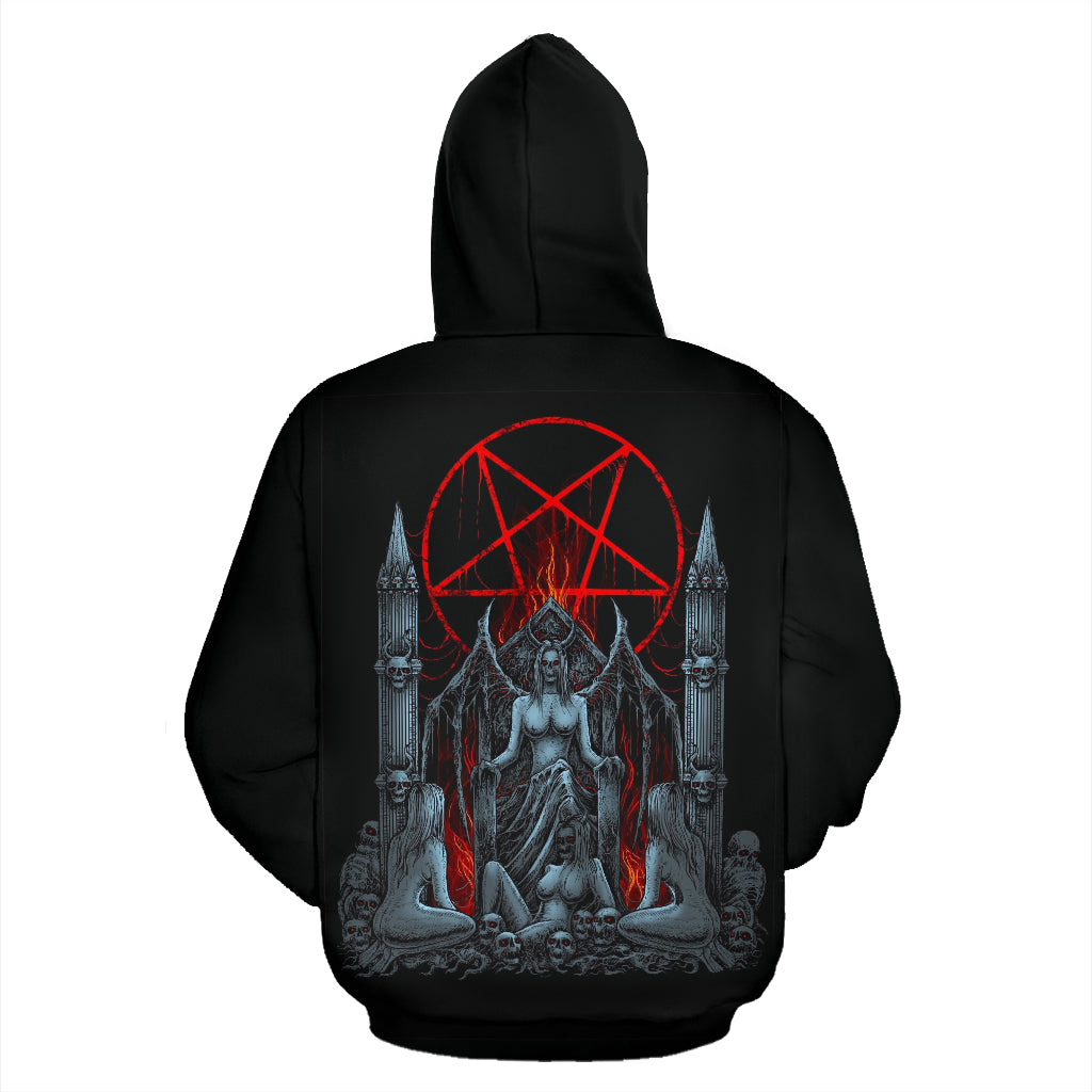 Skull Skeleton Satanic Pentagram Lust Throne Zip Up Hoodie