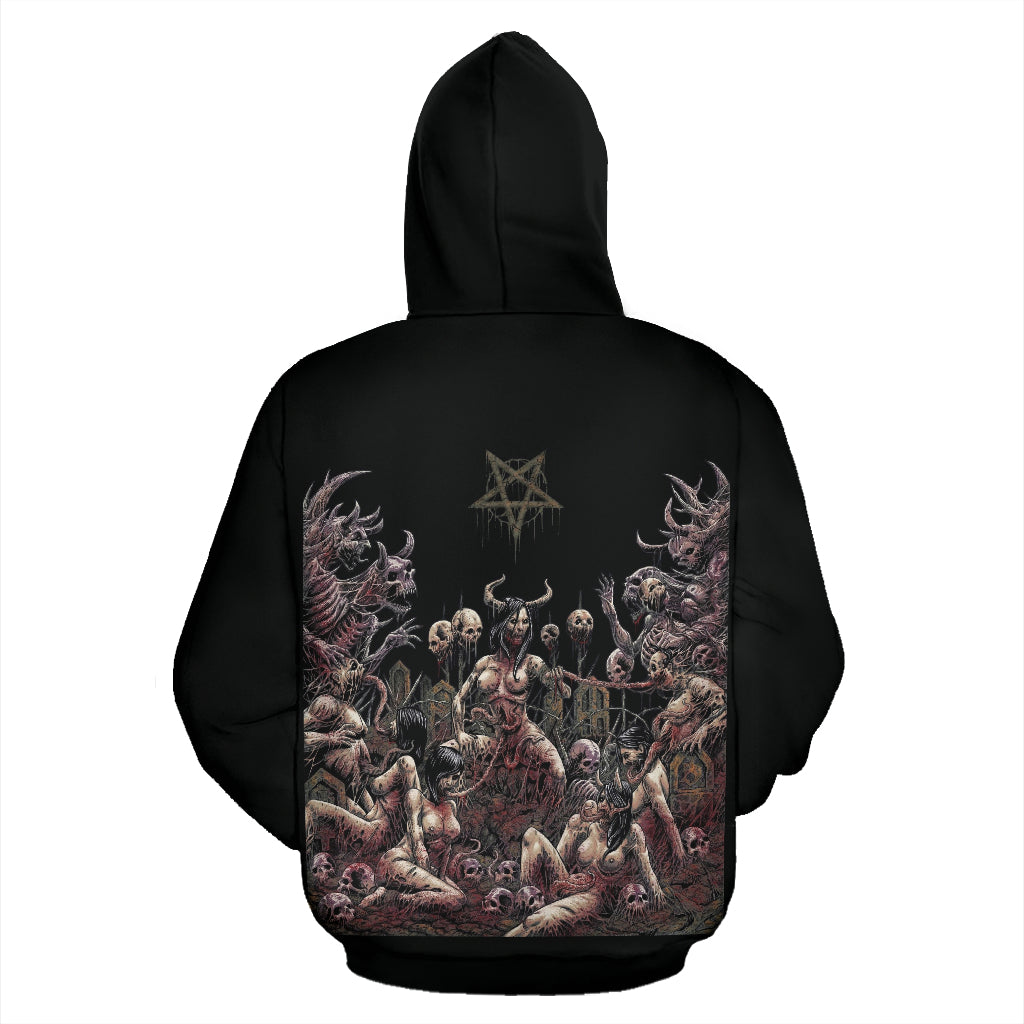 Skull Satanic Pentagram Demon Nymphomania And Loving It Hoodie Color Version