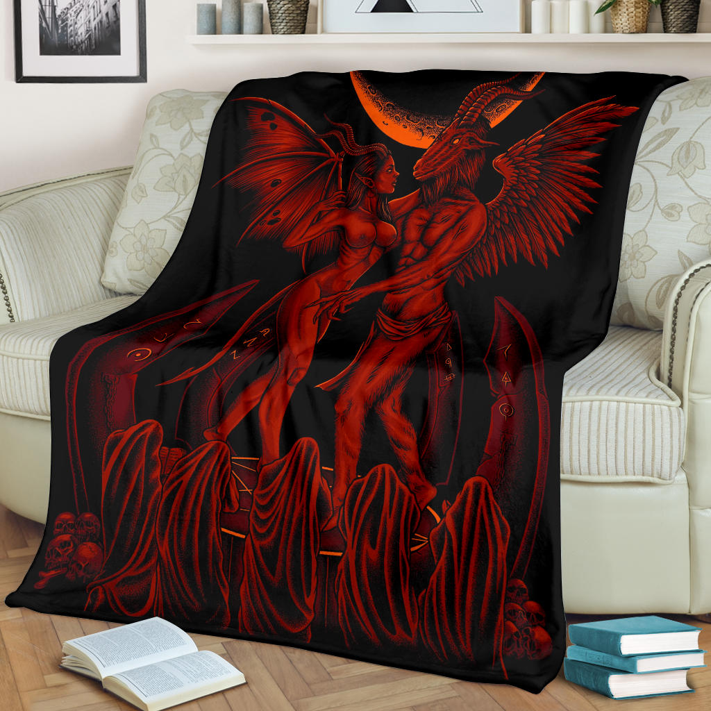 Skull Satanic Pentagram Baphomet Erotic Demon Shrine Blanket Blood Red Hell