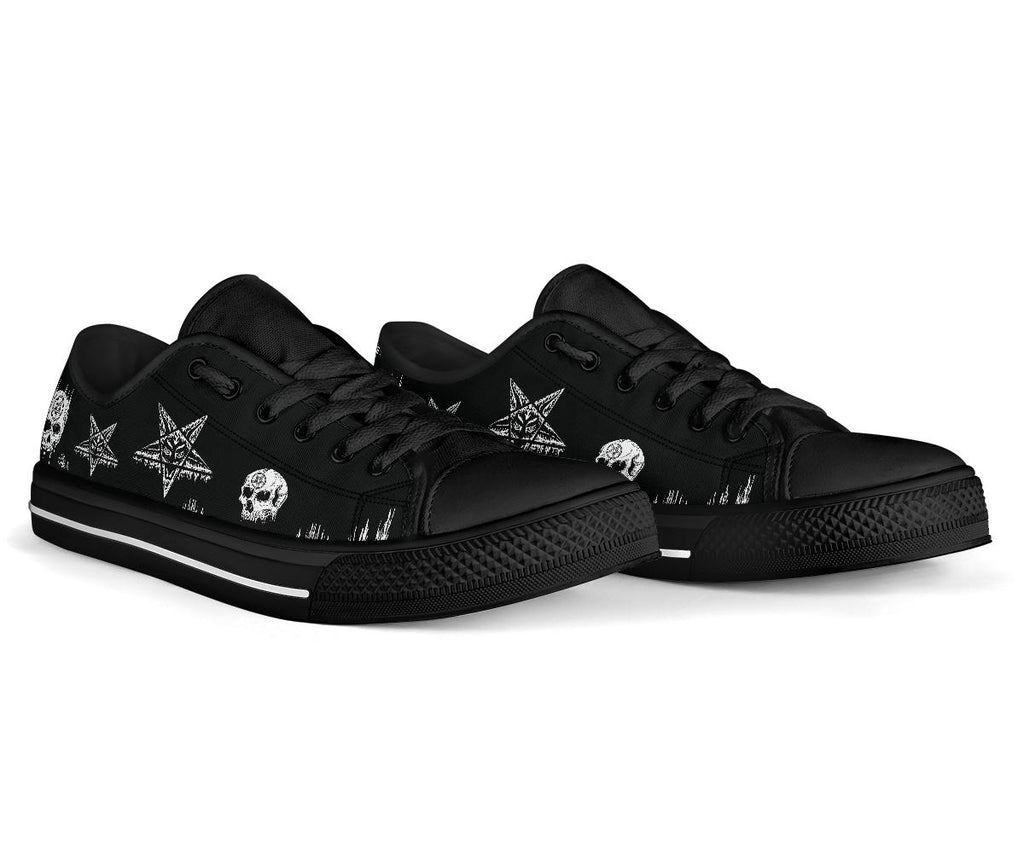 Skull Satanic Pentagram Drip Low Tops With Pentagram Skull Heads