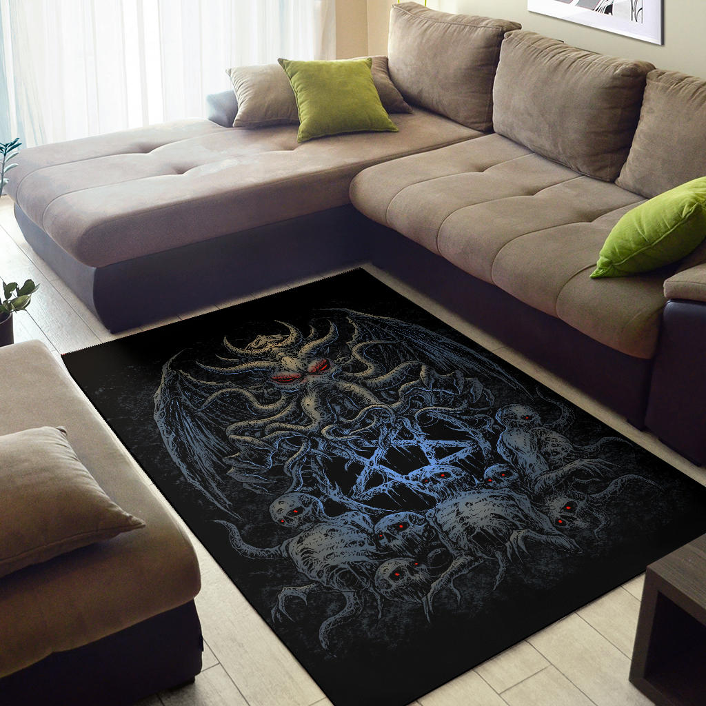 Skull Skeleton Demon Octopus Satanic Pentagram Area Rug Night Blue Version