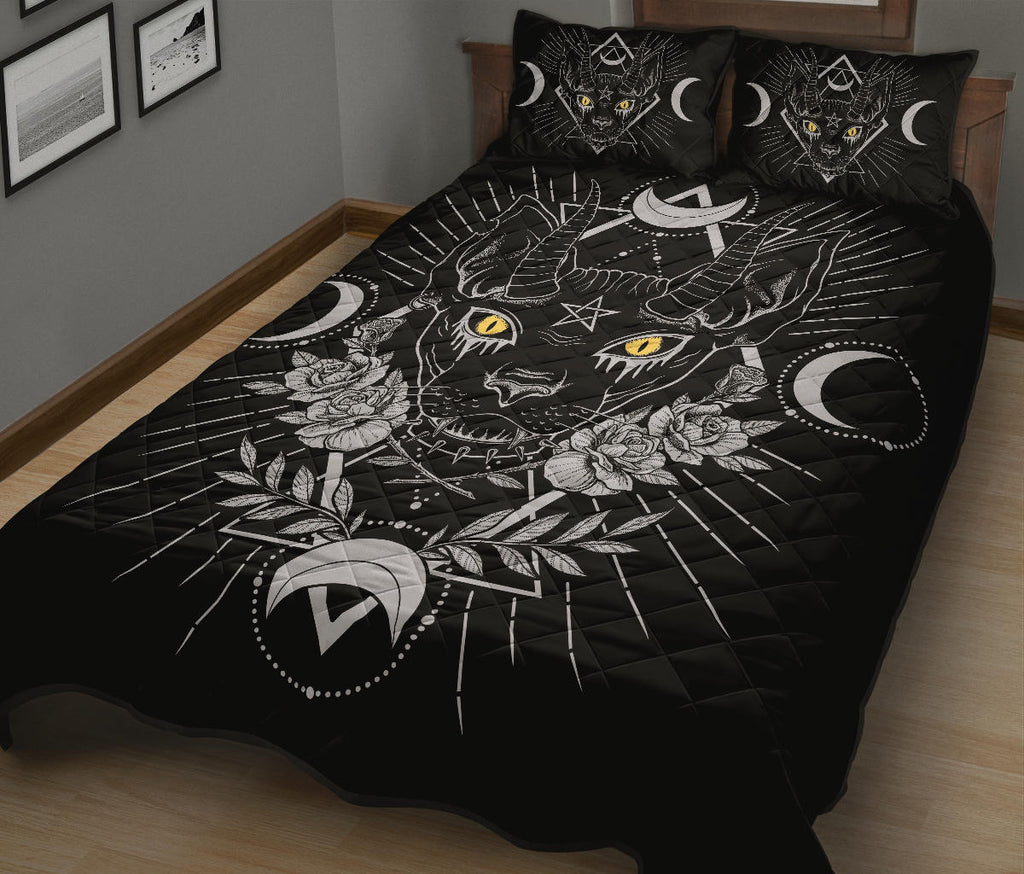 Gothic Occult Black Cat Unique Sphinx Style 3 Piece Quilt Set Awesome Color Color Version