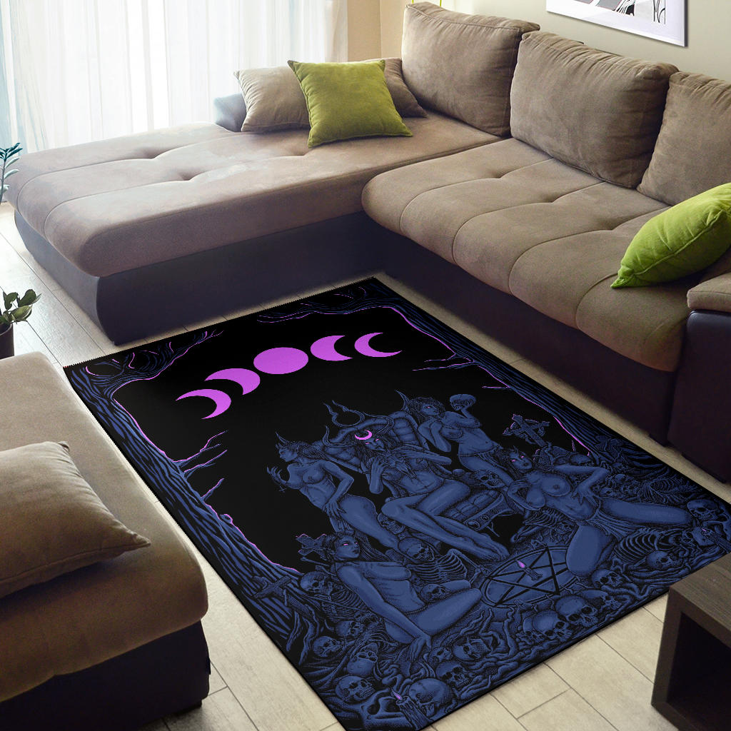 Skull Demon Satanic Pentagram Sexy Witch Throne Area Rug Erotic Blue Pink